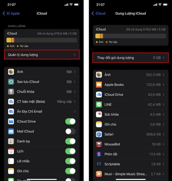 Kiểm tra dung lượng iCloud