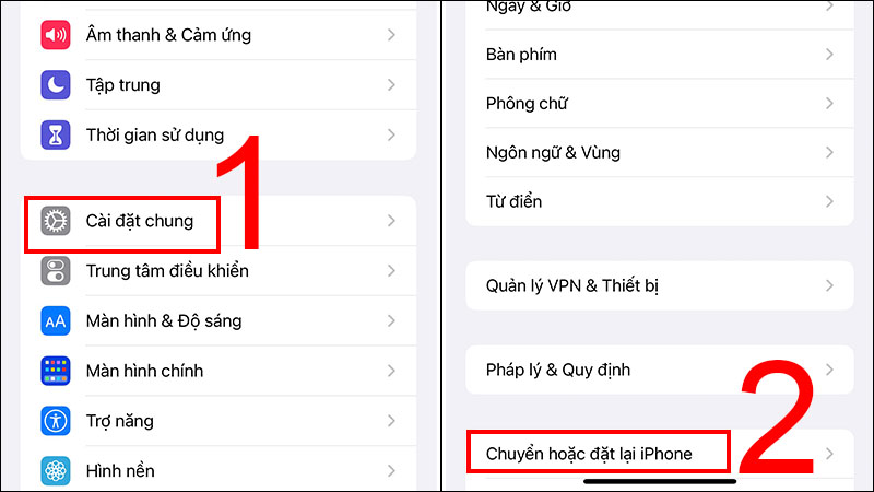 Vào cài đặt chung rồi chọn đặt lại iPhone