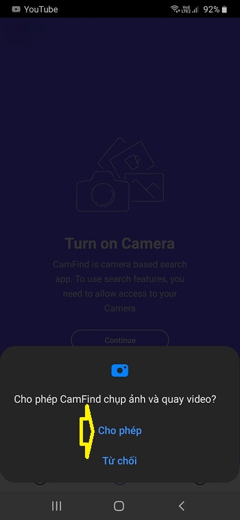 cấp phép cho ứng dụng truy cập Camera